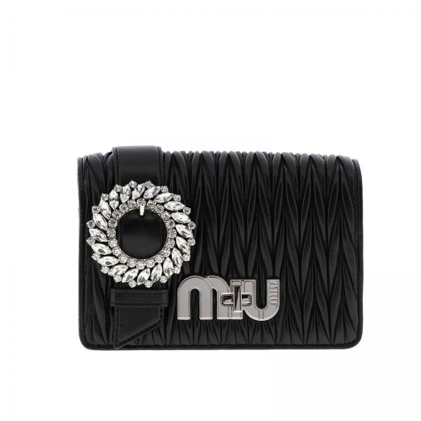 MIU MIU BAG 5BF068N88NERO Buckled Matelass_ Leather Bag