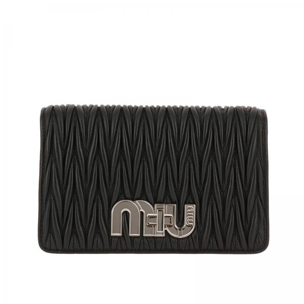 MIU MIU BAG 5BF069N88NERO  D_LICE MIU LOGO MATELASS_ LEATHER BAG