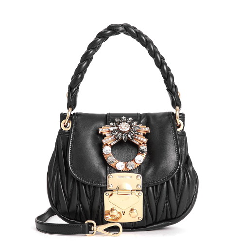 MIU MIU BAG 5BH111N88NERO JEWEL DETAIL TOTE