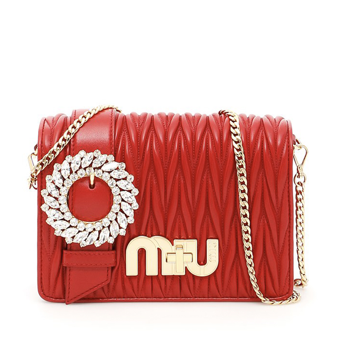 MIU MIU BAG 5BF068N88FUOC Buckled Matelass_ Leather Bag