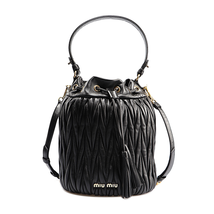 MIU MIU BAG 5BE037N88NERO  Bucket Bag Matelasse`