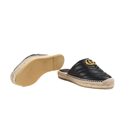 グッチ GUCCI LADY SANDALS レディ サンダル 551881 BKO00 1000 Leather Espadrille With Double G