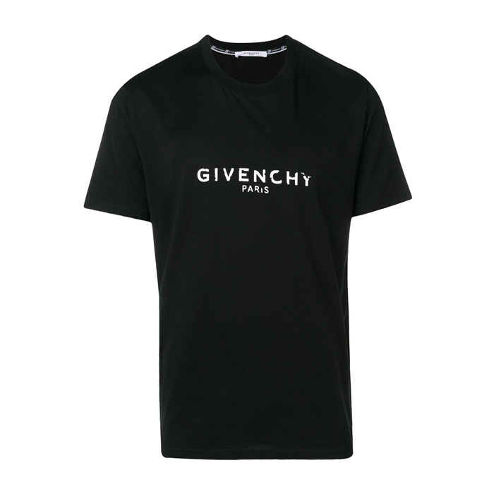 ジバンシィGIVENCHY ブラックロゴプリントメンズコットンTシャツ BM70K93002 001