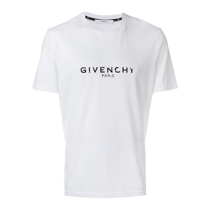 ジバンシィGIVENCHY メンズ ホワイトロゴプリントコットンTシャツ BM70K93002 100