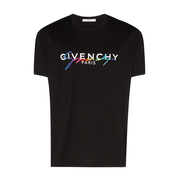 ジバンシィ GIVENCHY クルーネック 半袖Tシャツ カットソー ロゴT シグニチャー刺繍 コットン BM70RL3002 001