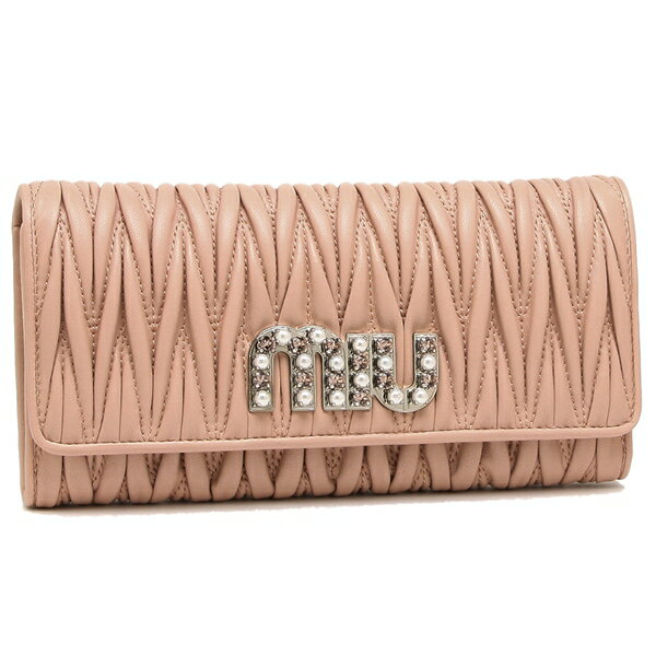 MIU MIU SLG 5MH1092BSQORRO MATELASSE LOGO CRYSTAL RAINBOW WALLET ORCHIDEA ROSE