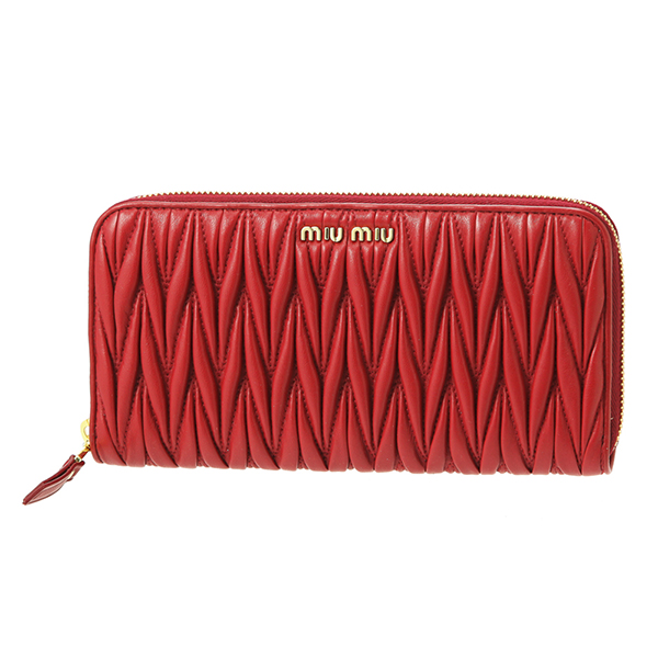 MIU MIU SLG 5ML506N88FUOC MATELASSE leather wallet Lady's FUOCO red