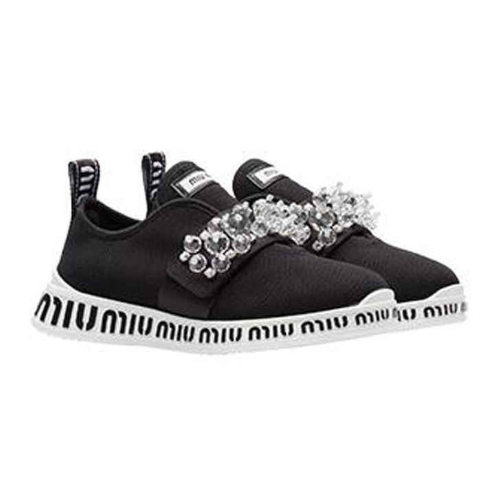 MIU MIU LADY SHOES 5E015C 3K63 NERO Slip-On Sneakers With Crystals in Black