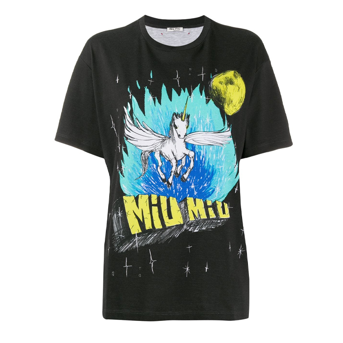 MIU MIU LADY T-SHIRTS MJN1441UE9NERO Black T-Shirt Printed In Cotton