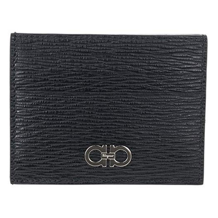 FERRAGAMO WALLET 66-A302 P-C N-RF Black/Red Gancini Two Tone Cardholder