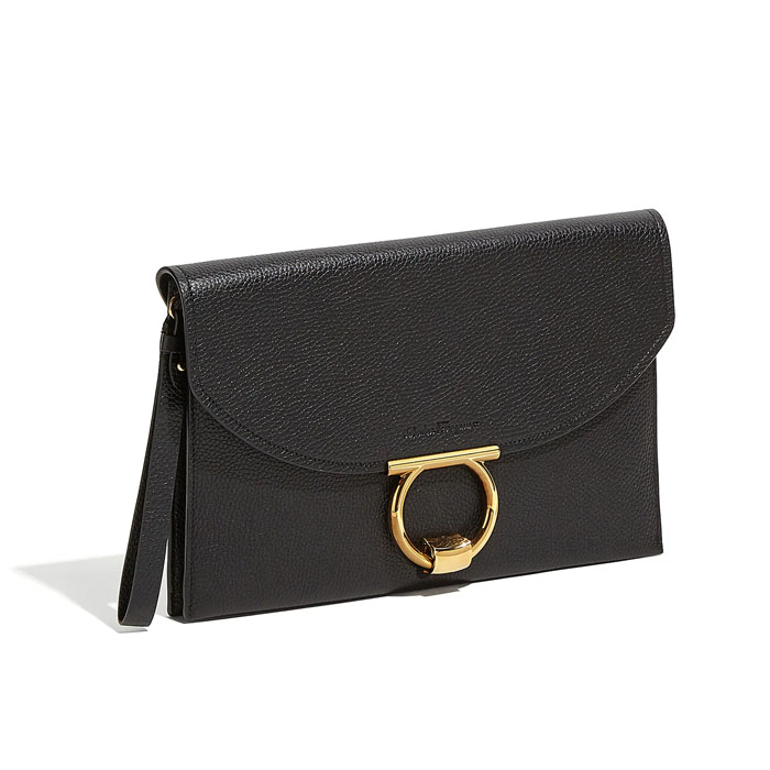 FERRAGAMO BAG フェラガモバッグ 21-H770 CALF NERO GANCINI CLUTCH BAG