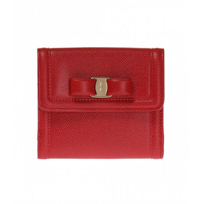 FERRAGAMO WALLET フェラガモウォレット 22-C911 PEBBLE CALF LIPSTICK 'VARA' LEATHER WALLET