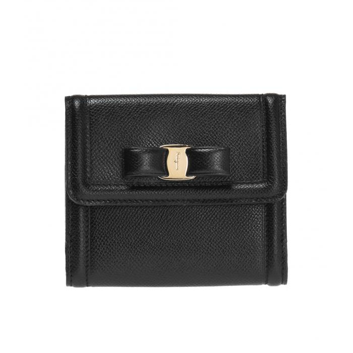 FERRAGAMO WALLET フェラガモウォレット 22-C911 PEBBLE CALF NERO 'VARA' LEATHER WALLET