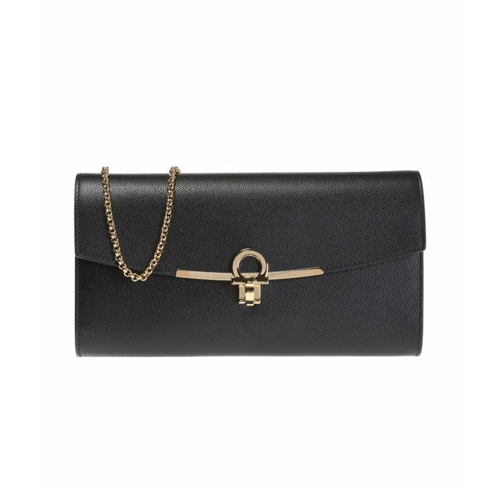 FERRAGAMO BAG フェラガモバッグ 22-C941 PEBBLE CALF NERO METAL LOGO SHOULDER BAG