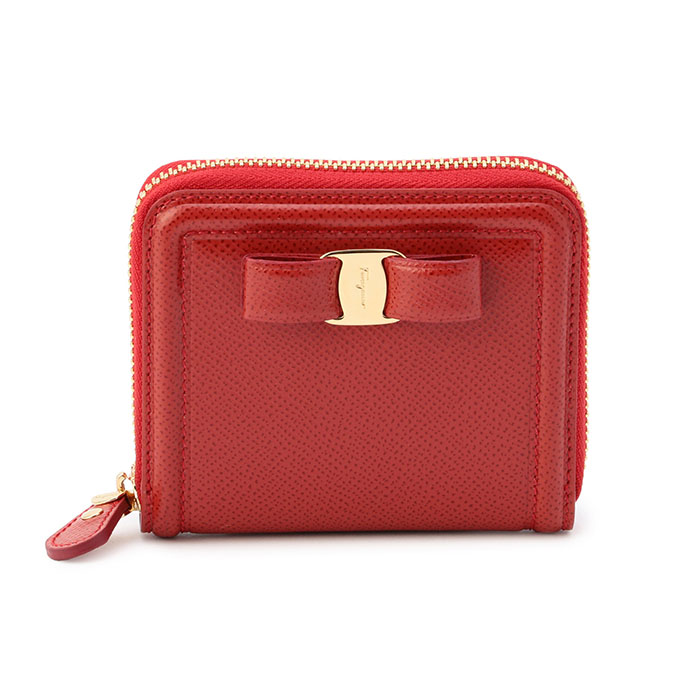 FERRAGAMO WALLET フェラガモウォレット 22-D156 PEBBLE CALF LIPSTICK VARA WALLET