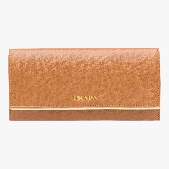 プラダ PRADA レディース 長財布 サフィアーノ レザー フラップ ウォレット メタルバー ディテール 1MH132 QME CARAME F098L