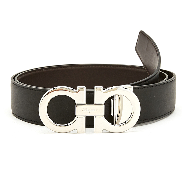 Salvatore Ferragamo Belt 67-9710-12 CALF NERO Double Gancini