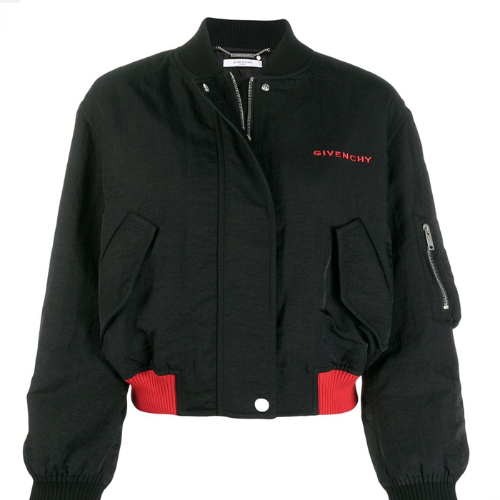 GIVENCHY BLACK BOMBER JACKET WITH RED LOGO BW00611108001