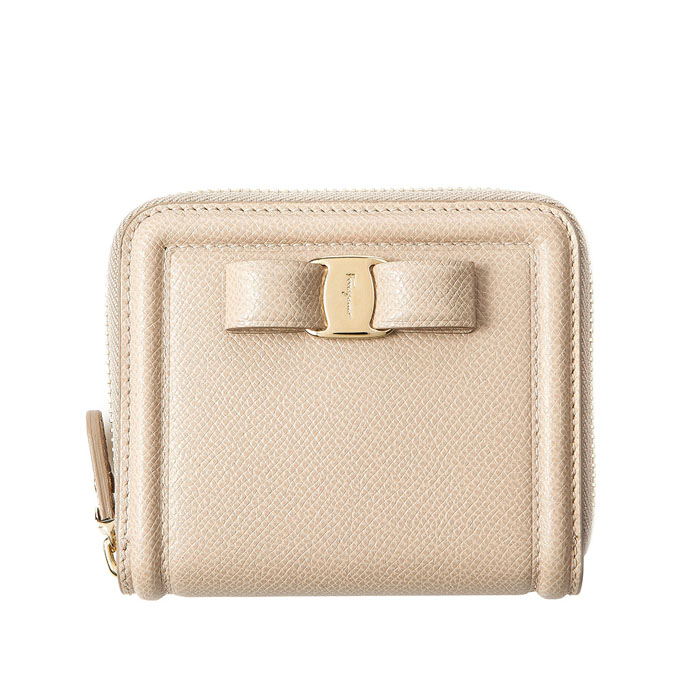 FERRAGAMO WALLET フェラガモウォレット 22-D156 PEBBLE CALF MACADAMIA VARA WALLET