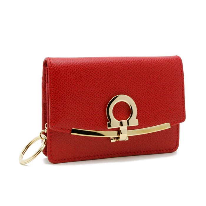 FERRAGAMO WALLET フェラガモウォレット 22-D198 PEBBLE CALF LIPSTICK Card Case