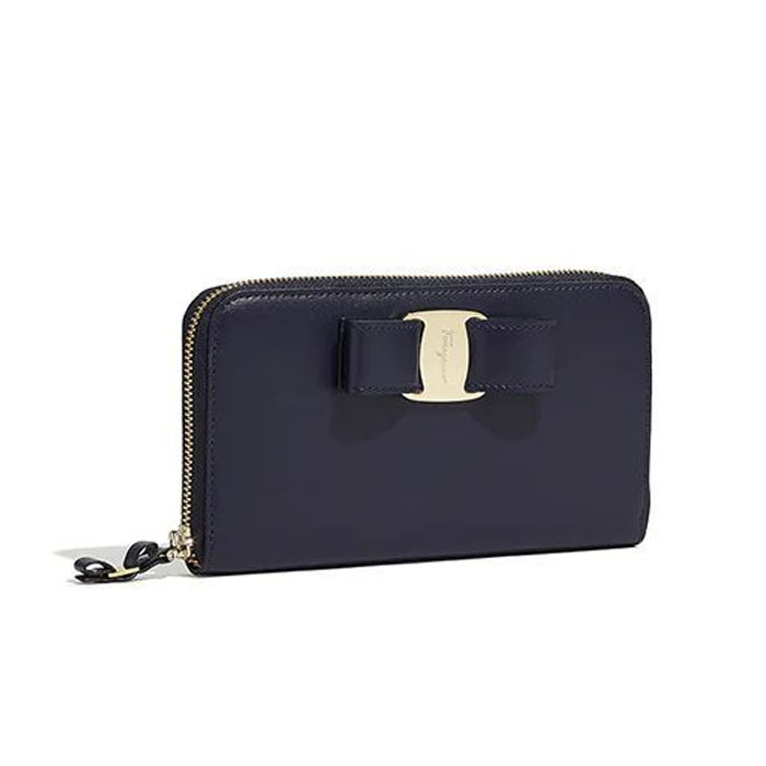 FERRAGAMO WALLET フェラガモウォレット 22-D267 CALF NAVY Vara Blue Leather Long Wallet