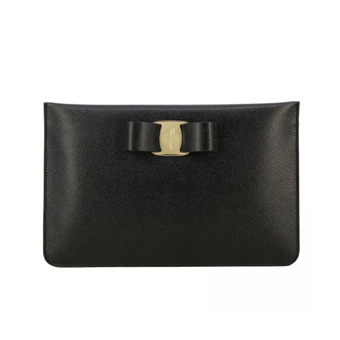 FERRAGAMO BAG フェラガモバッグ 22-D720 PEBBLE CALF NERO POCHETTE VARA