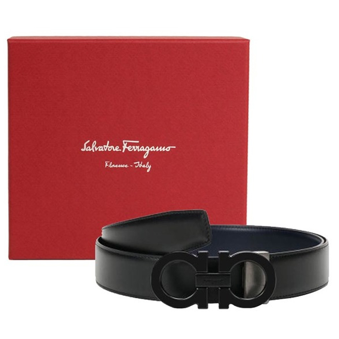 FERRAGAMO BELT フェラガモベルト67-9710-15 CALF NERO BLACK/BLUE MARINE