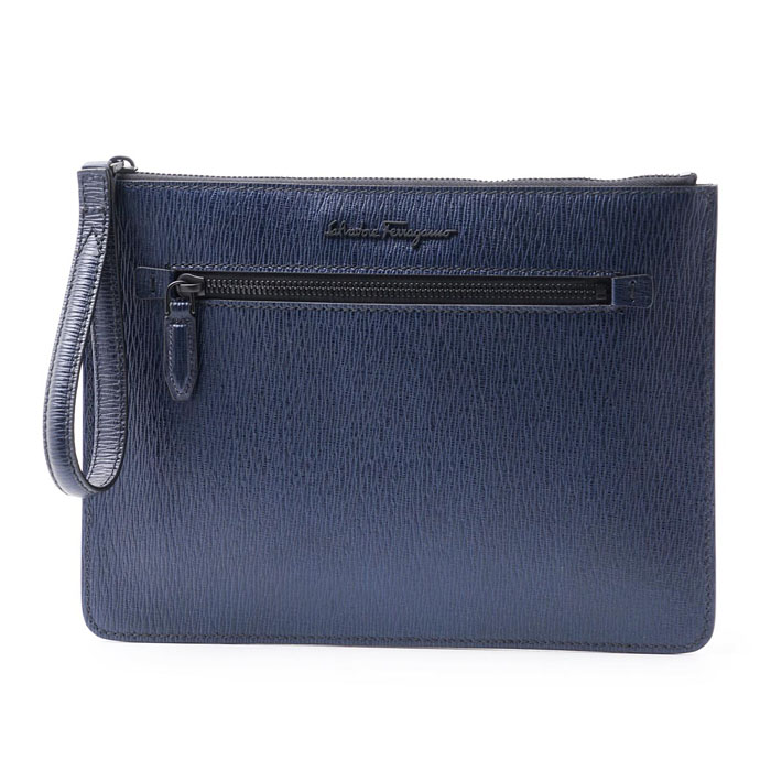 FERRAGAMO BAG フェラガモバッグ 24-A105 PEBBLE CALF NAVY Clucht Bag