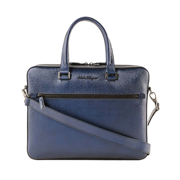 FERRAGAMO BAG フェラガモバッグ 24-A107 PEBBLE CALF NAVY Blue Revival Metal Bag