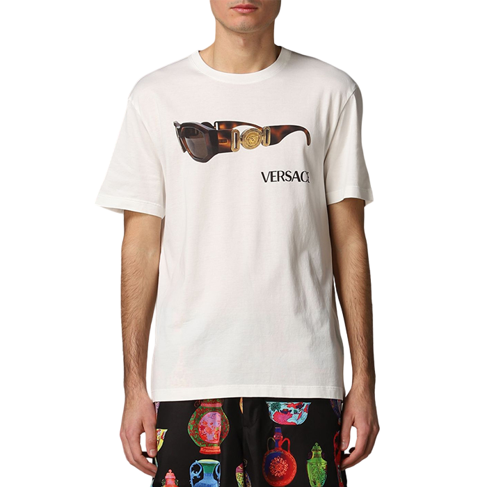 ヴェルサーチ VERSACE メンズサングラスプリントクルーネックTシャツ A85577 A228806 A1002 白