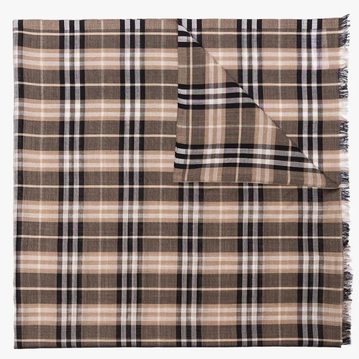 Burberry Beige Vintage Check Lightweight Wool Silk Scarf 8016425