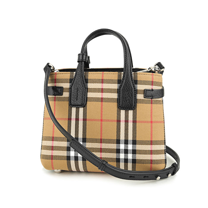 バーバリーBURBERRY BAG レディースバッグ 4079964 00100 BLACK / BROWN VINTAGE CHECK AND LEATHER