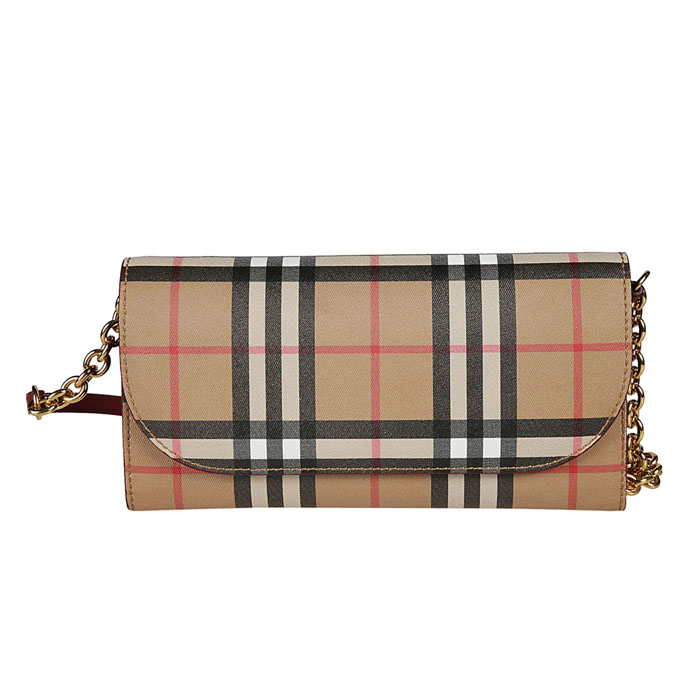 BURBERRY BAG バーバリーバッグ 4080005 CRIMSON Beige Vintage Check Pattern Wallet Clutch