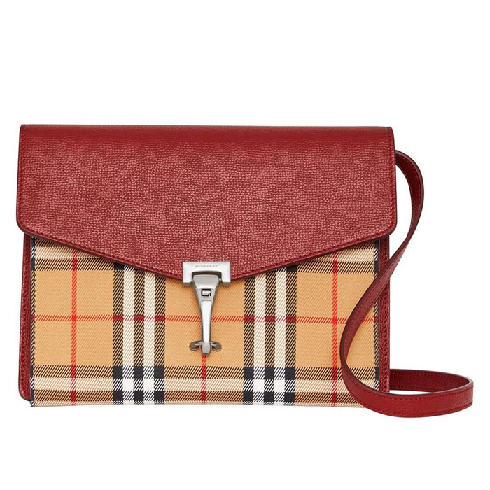 BURBERRY BAG バーバリーバッグ 4080079 CRIMSON Small Vintage Check and Leather Crossbody Bag