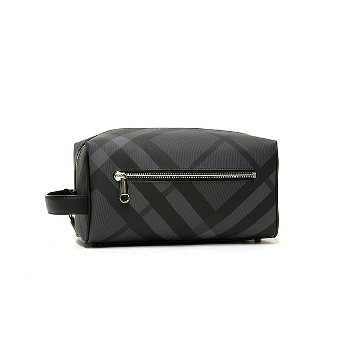 BURBERRY BAG バーバリーバッグ 8006070 A1008 CHARCOAL/BLACK London check & leather WASHBAG