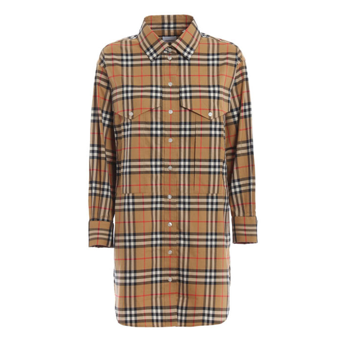 BURBERRY LADY ONE-PIECEL Redwing Vintage Check Over Shirt 8014011 Antique Yellow Check Light Brown 19FW