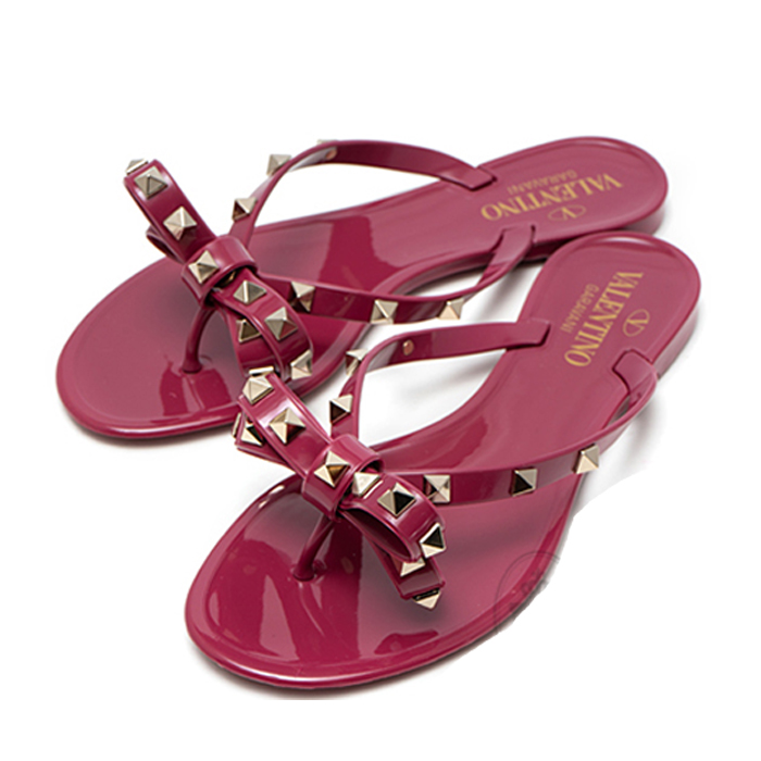 Valentino Sandals ヴァレンティノ ロックスタッズ装飾 リボン エナメル ラバー サンダル トングサンダル TW2S0552-PVS-16L