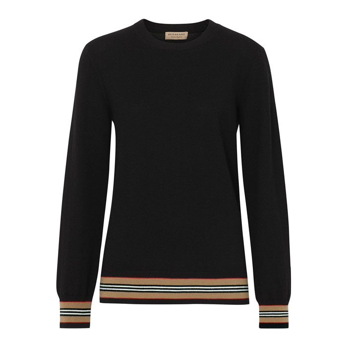 BURBERRY LADY SWEATER バーバリーレディースセーター 8008954 Black Icon Stripe Detail Merino Wool Sweater 19FW