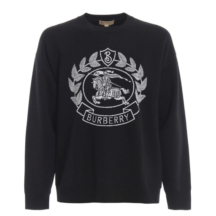 BURBERRY MEN SWEATER バーバリーメンズセーター 8008370 Black Bilston logo knitted cotton sweater 19FW