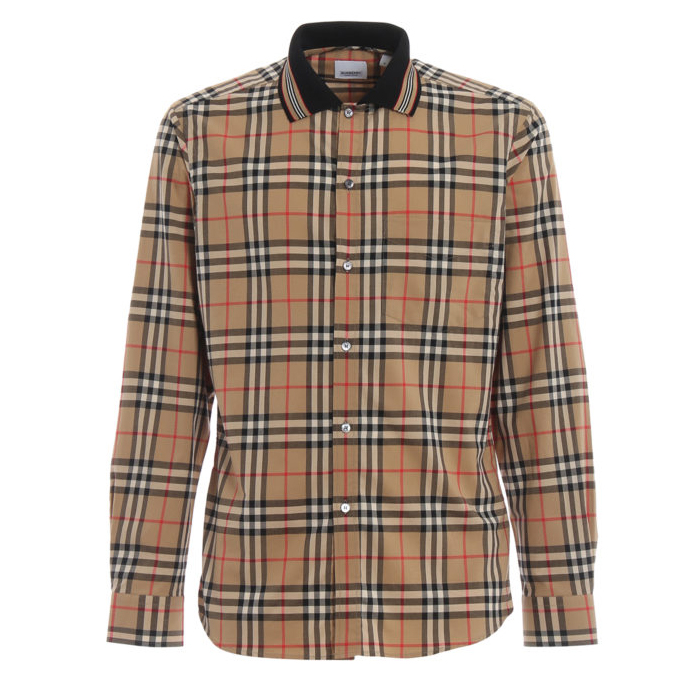 BURBERRY MEN SHIRT バーバリーメンズシャツ 8010214ARBC Slim check cotton shirt with knit collar