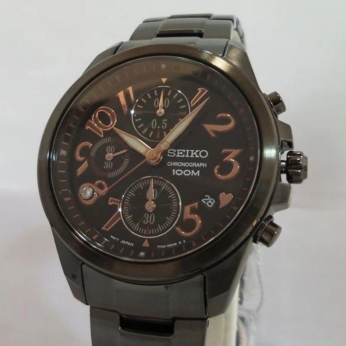 Seiko Ladies Chronograph Black Grey Rose Gold SNDX21P1