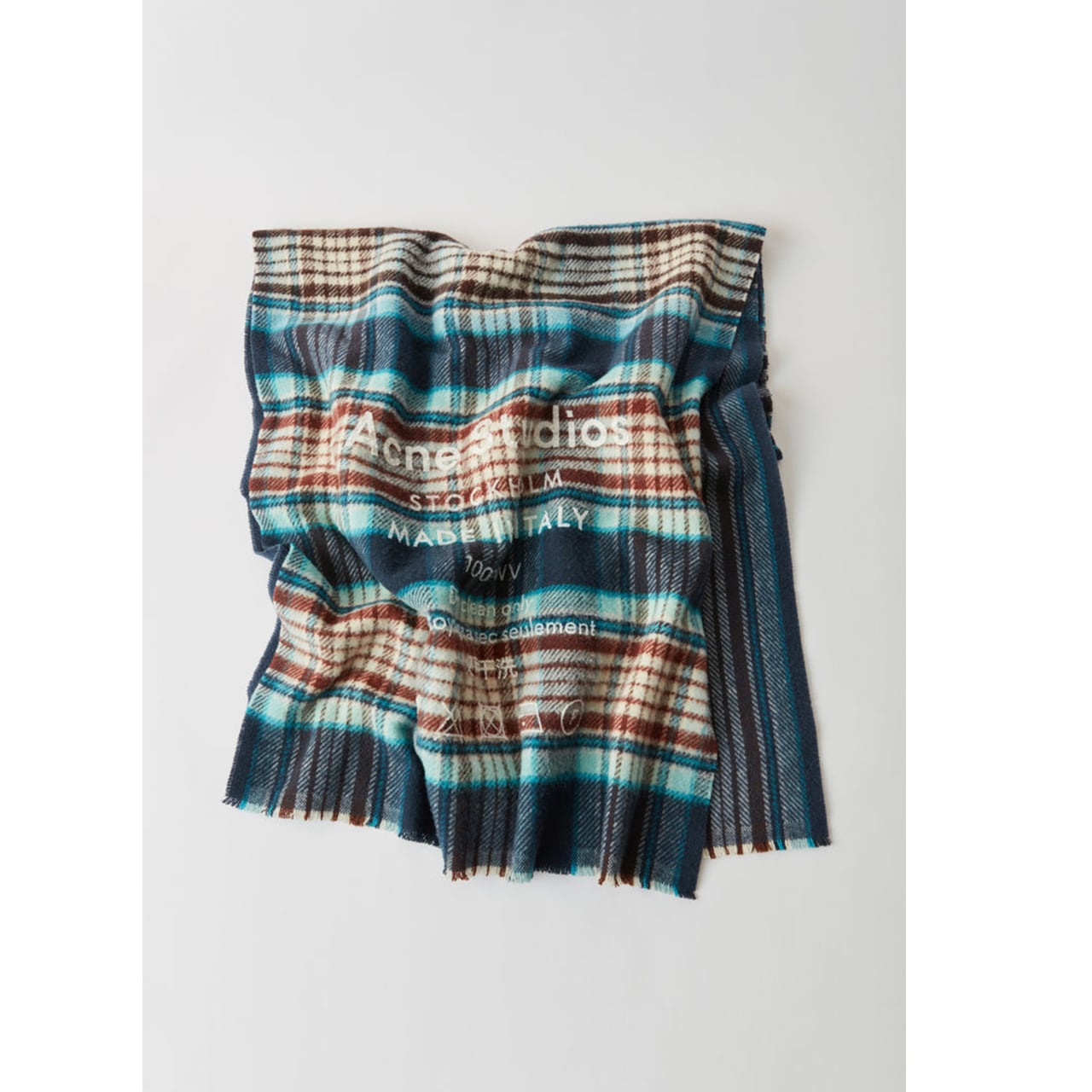 Acne Studios アクネストゥディオ fringed Scarf オーバーサイズウールマフラ　ネイビー×ホワイト27U175-AH4