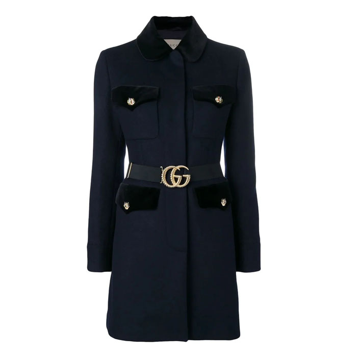 GUCCI LADY COAT グッチ レディー コート 550979 ZAAL6 1000 Velvet-Trimmed Single Breasted Coat 19FW