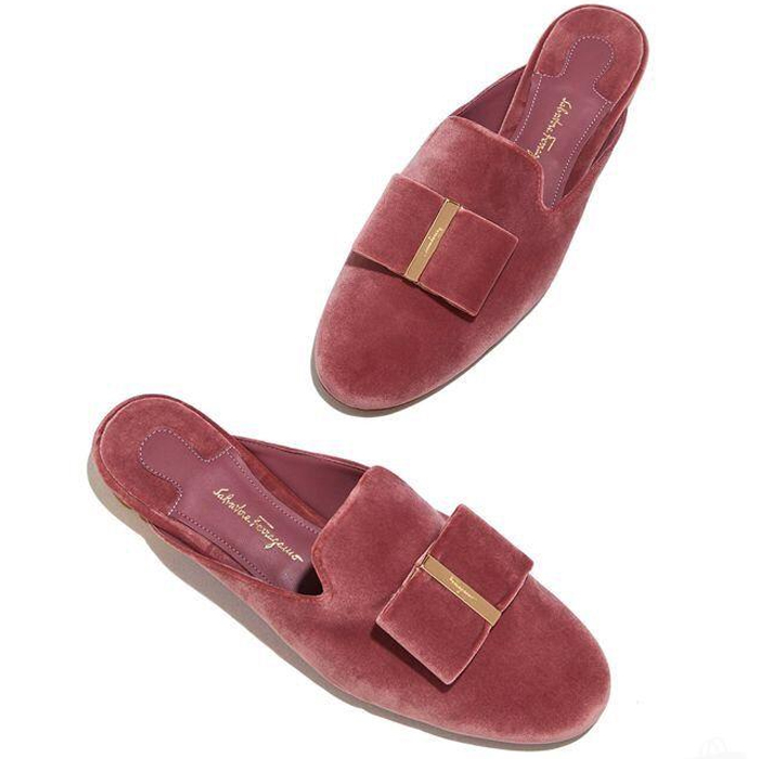 フェラガモ FERRAGAMO レディースシューズボウローヒールスリッパ 0680206 FABR NEGR PINK