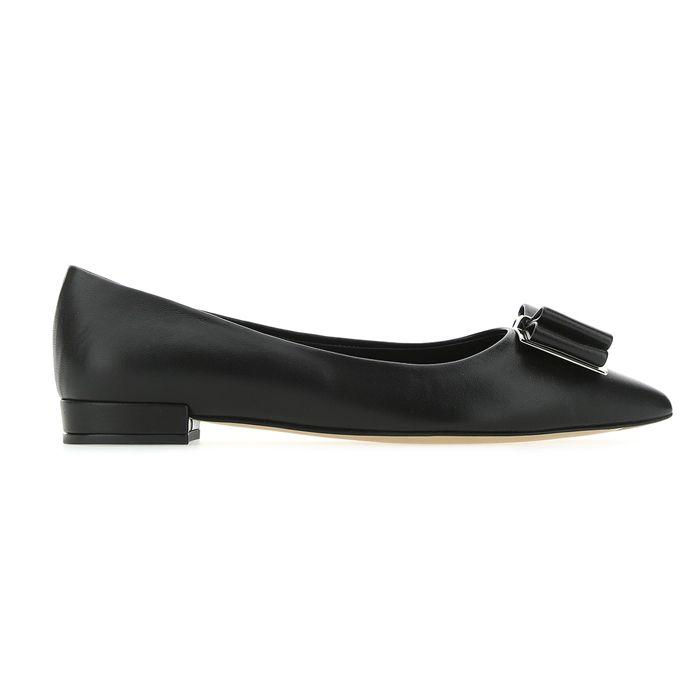 フェラガモ FERRAGAMO レディースレザーダブルボウフラットシューズ 0704646 LAMB NERO