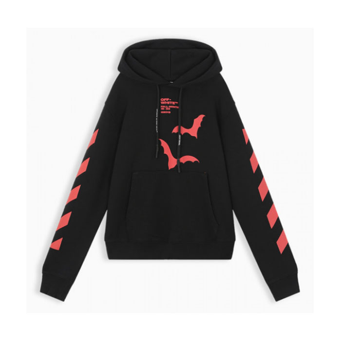 OFF WHITE MEN SWEATSHIRT オフ ホワイト メンズ スウェットシャツ OMBB034E19D25007 1020 Black hoodie with bat print 19FW