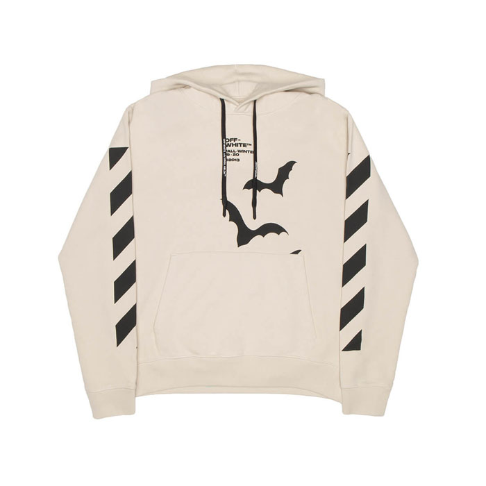 OFF WHITE MEN SWEATSHIRT オフ ホワイト メンズ スウェットシャツ OMBB034E19D25007 4810 Beige hoodie with bat print 19FW