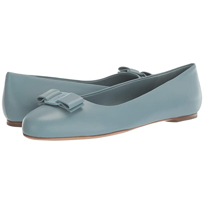 フェラガモ FERRAGAMO レディースリボン付きロゴフラットシューズ 0728004 NACA BLUE HAZE