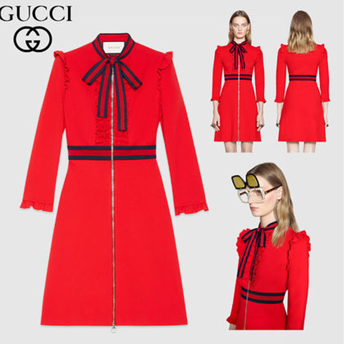 GUCCI Short A-line Long Sleeves Plain Office Style Dresses 457032 5C77 6286