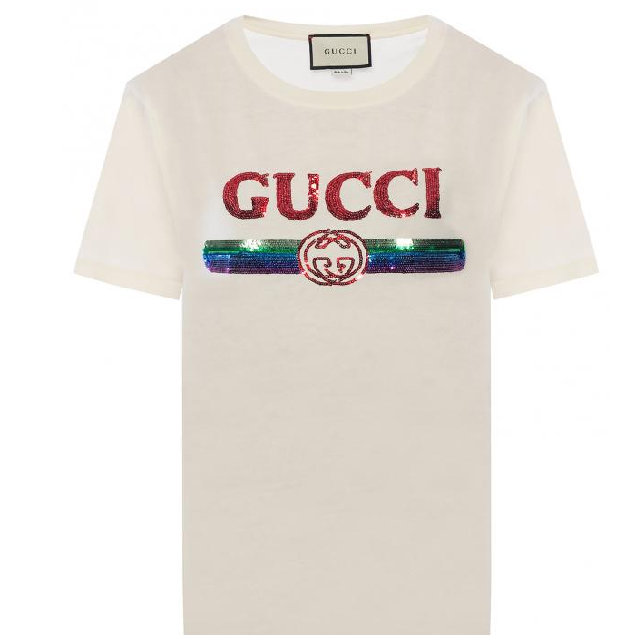 GUCCI T-SHIRT WITH DECORATIVE LOGO 492347 XJARM 7136